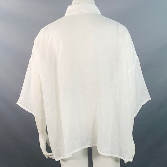 ESKANDAR Size L White Linen Oversized Button Up Shirt - Picture 3 of 7